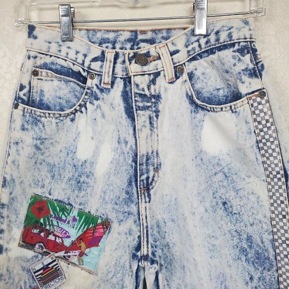 Vintage 90s Zena Acid Washed Bleached Patchwork New Directions Denim Blue Jeans - Picture 2 of 16